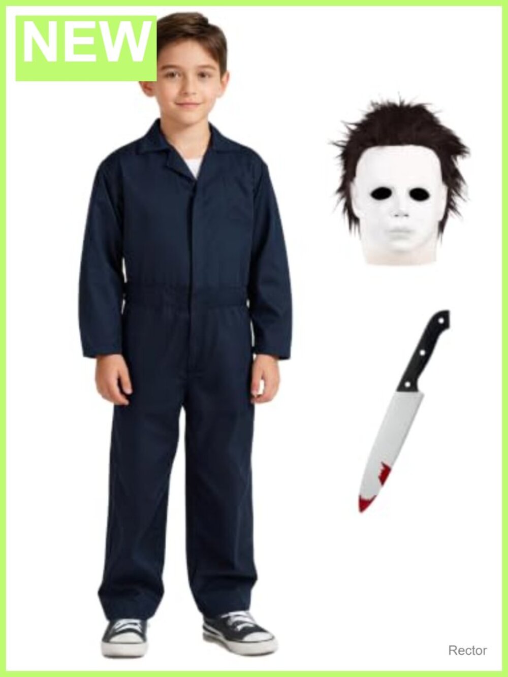 Men Halloween Horror Killer Costume 3 Pc Coveralls Jumpsuit Mask